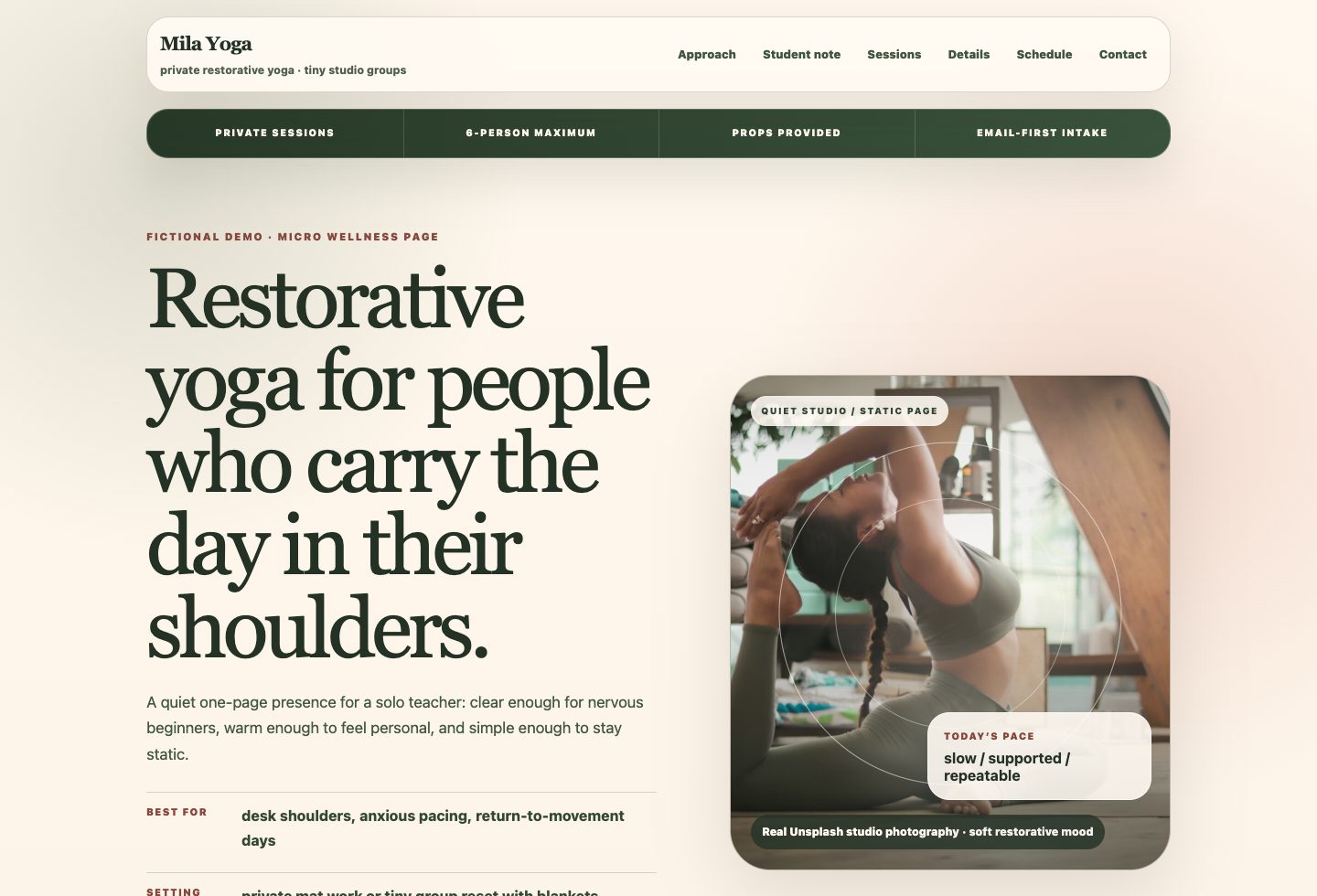 Mila Yoga Reset website preview