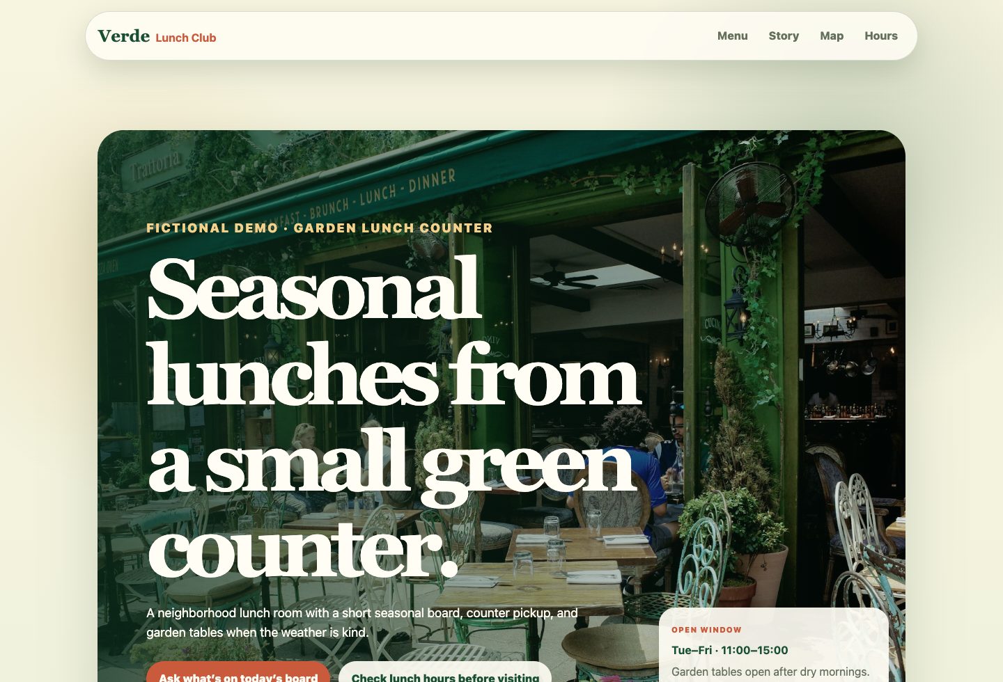 Verde Lunch Club website preview